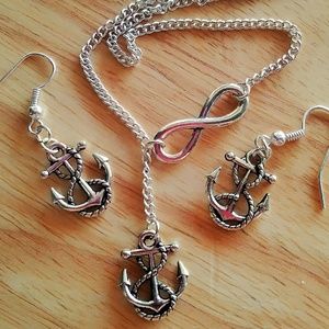 New Silver Infinity Nautical Anchor Jewelry Set